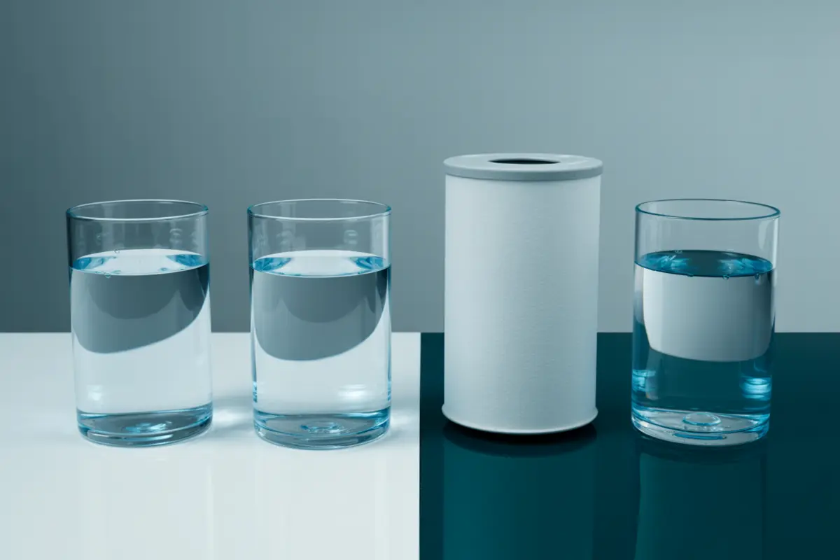 Water test containers and plumbing fittings arranged for inspection.